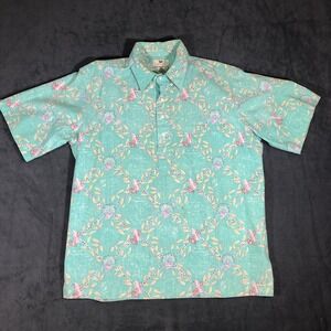 Vintage Mens The Logo Shop Size XL Hawaiian Turquoise/teal 70's 80's Preowned